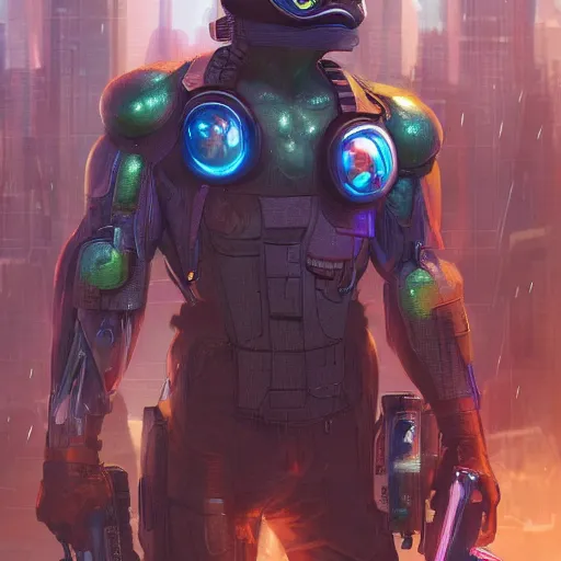 Image similar to happy pepe, artstation, marvel, anfas, futuristic, cyberpunk hyper detailed, transformers