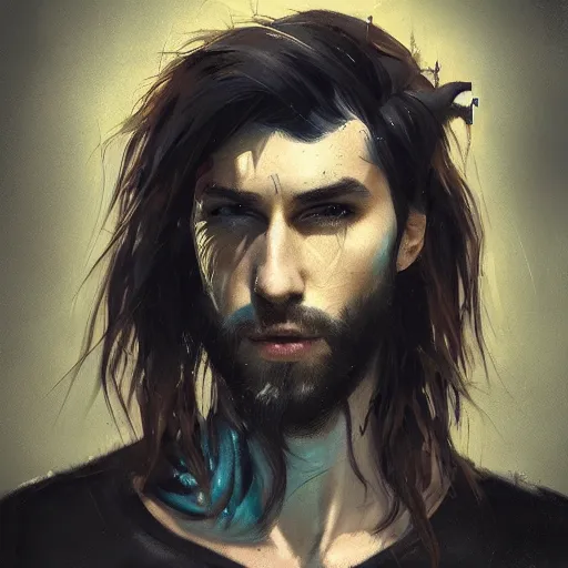 Prompt: punky beautiful boy profile picture by Greg Rutkowski, long hairs, asymmetrical, Organic Painting, geometric shapes, hard edges, graffiti, street art, trending on the artstation