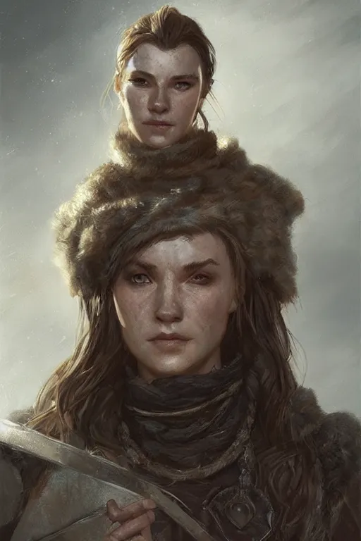 Image similar to the elder scrolls vi, charismatic rugged female nord warrior portrait, illustration, rim light, top light, perfectly shaded, soft painting, art by ross tran, krenz cushart and wenjun lin
