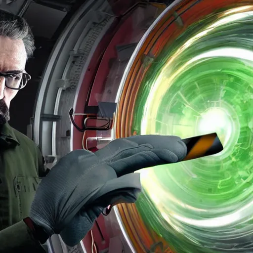 Image similar to a photograph of Gordon Freeman at work at the Large Hadron Collider