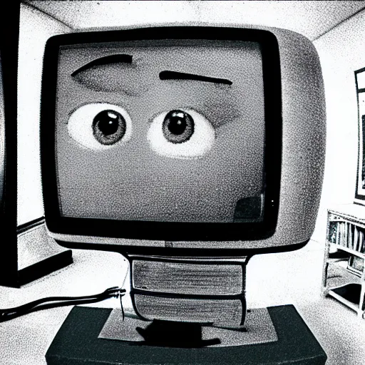 Prompt: crt televisions in a room with a lamp, claymation, 3 d, pixar, film grain, fisheye