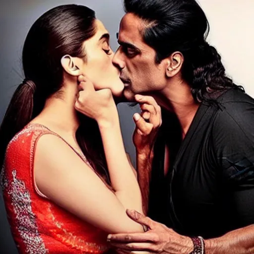 Prompt: kareena kapoor kissing arjun rampal