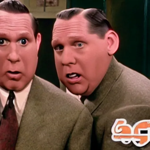 Image similar to Live Action Still of Jerma985 in The Three Stooges as a Fourth Stooge, real life, hyperrealistic, ultra realistic, realistic, highly detailed, epic, HD quality, 8k resolution, body and headshot, film still