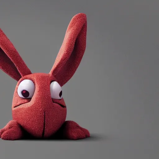 Image similar to an adorable crimson bunny creature with four eyes