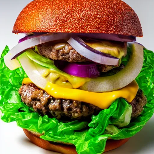 Image similar to close ups photo of a delicious cheeseburger with lots of toppings, studio lighting 1 0 0 mm photograph