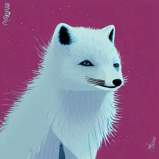 Image similar to an Arctic fox, lofi illustration, album cover art