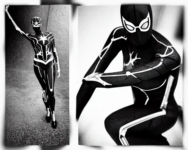 Image similar to iron spider suit, lomography lady grey