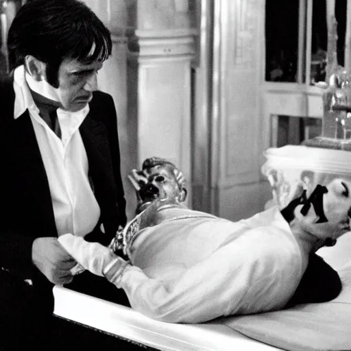 Prompt: tony montana played by emma watson cutting of the head of alejandro sosa, a still from the movie directed by brian de palma, film, dramatic, bloody, oliver stone