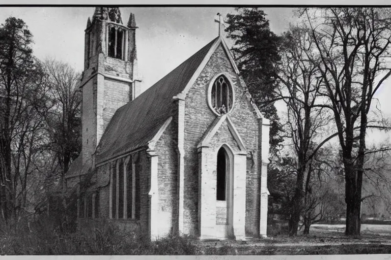 Prompt: vintage photo of an old haunted church, eerie, nostalgic, horror