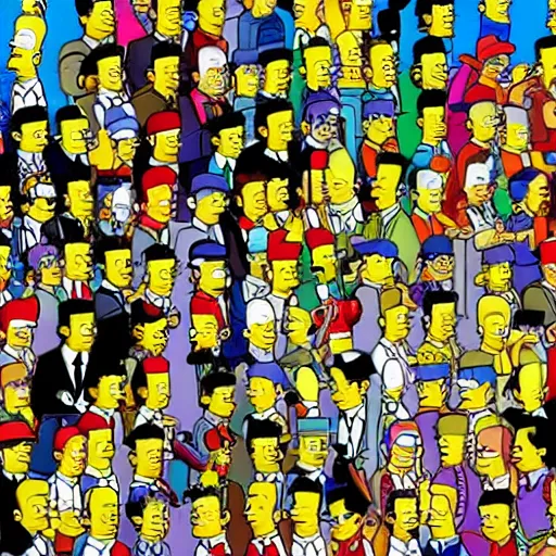 Image similar to simpsons, where's waldo, 3 d, n 6 4