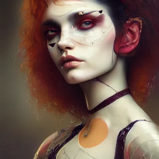 Prompt: Epic cinematic portrait of a very beautiful dollpunk female wearing Abstract bodysuit, focus, realistic eyes, symmetric body features proportions, golden ratio, ultra intricate details, award winning, unreal render, by Tom Bagshaw