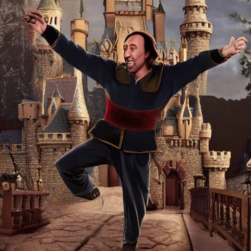 Image similar to nic cage in snow white, disney,