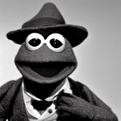 Image similar to vintage hollywood photo of kermit the frog wearing a fedora, 1 0 0 mm