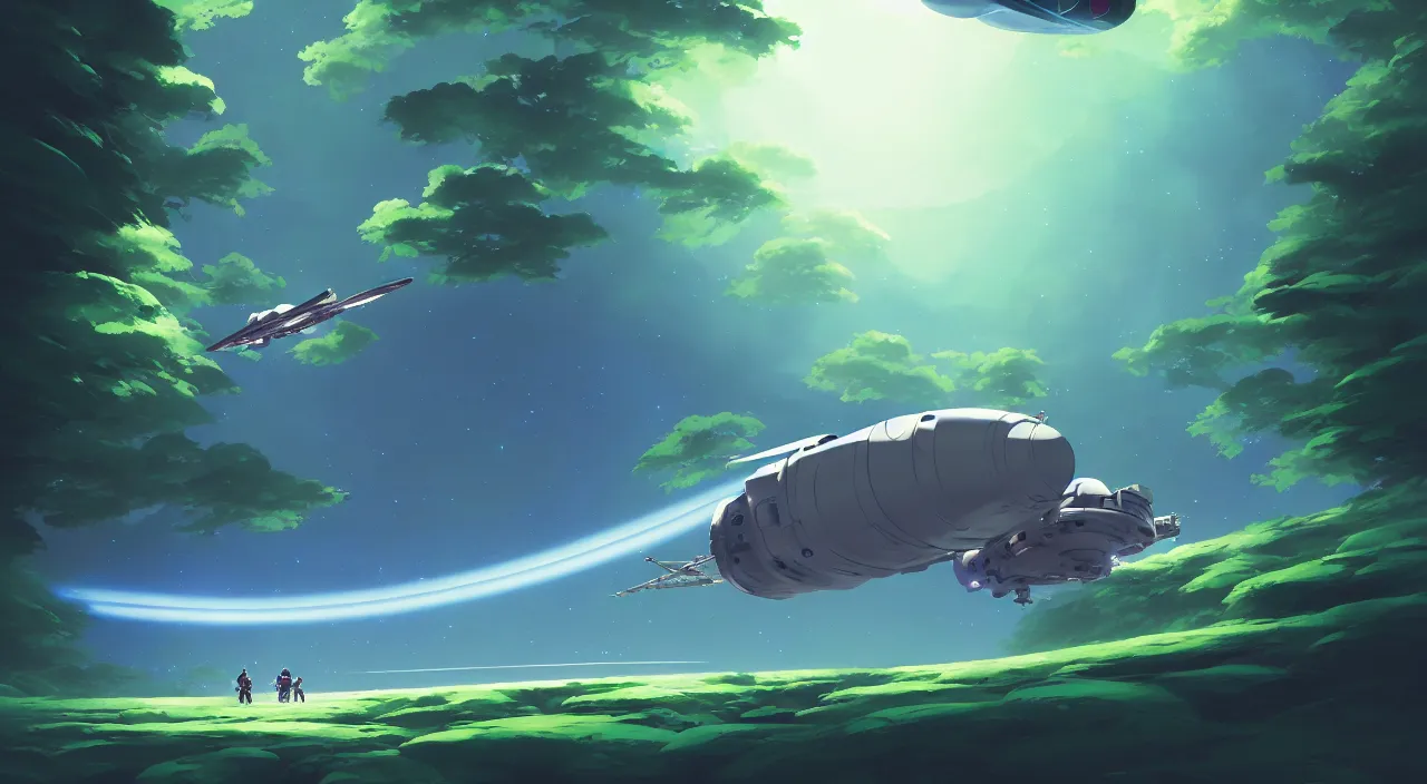 Prompt: hovering spacecraft going through a forest, in marble incrusted of legends official fanart behance hd by jesper ejsing, by rhads, makoto shinkai and lois van baarle, ilya kuvshinov, rossdraws global illumination