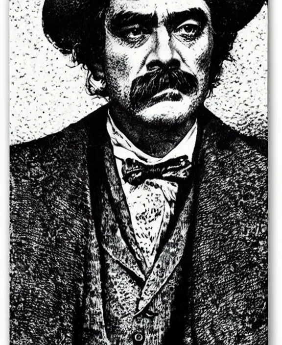 Image similar to Close-up portrait of Al Swearengen from Deadwood by Virgil Finlay