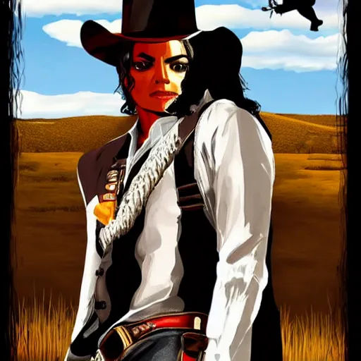 Image similar to michael jackson in the style of red dead redemption video game