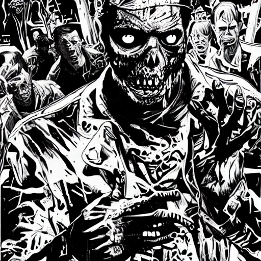 Prompt: zombie apocalypse by martin ansin, detailed