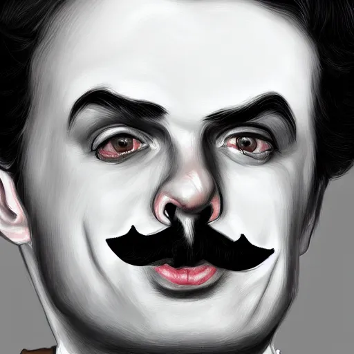 Image similar to jack dorsey as charlie chaplin, funny grimase, closeup, highly detailed, digital painting, artstation, sharp focus