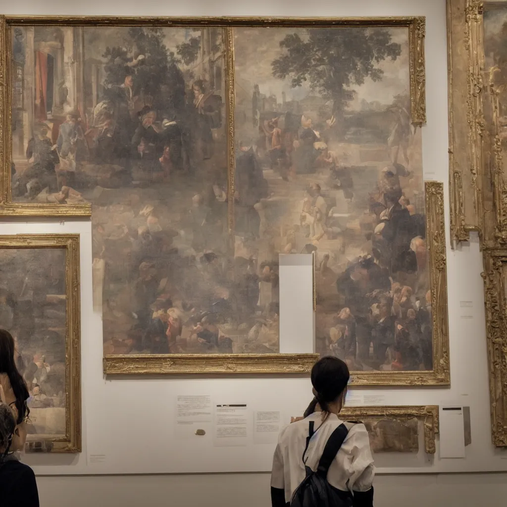 Image similar to an art lover at an exhibition looking at the most famous painting in the world