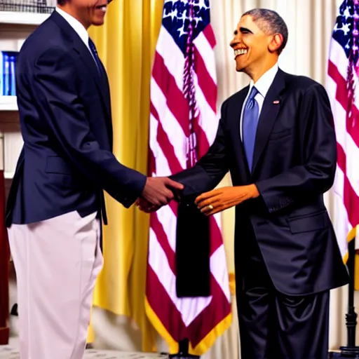 Image similar to hololive vtuber amelia watson finally shakes hands with her hero, barack obama