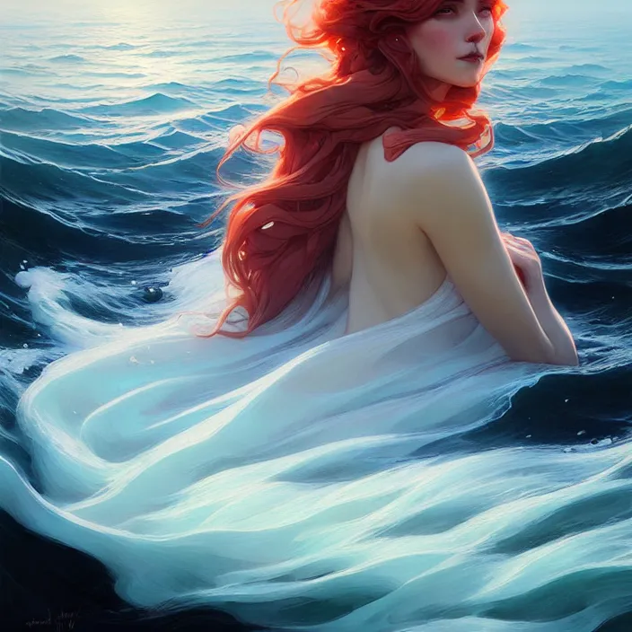 Image similar to style artgerm, joshua middleton, jeremy lipking, a castle of coral, very long spires, water swirling, detailed, ocean background setting, volumetric lighting