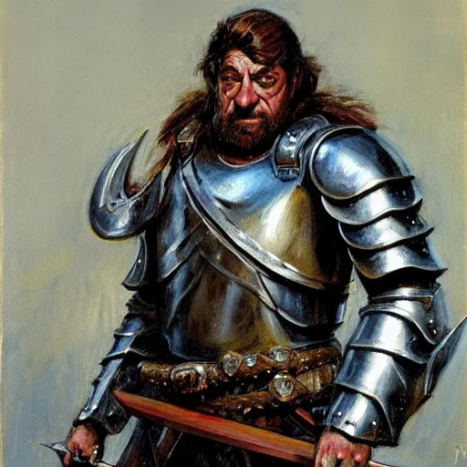 Prompt: portrait of john goodman wearing armor and holding sword by frank fazetta, fantasy, barbarian