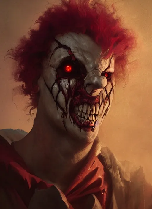 Image similar to a Photorealistic dramatic hyperrealistic portrait render of an eerie SPAWN comic supervillain character the Evil Clown Violator by WLOP,Greg Rutkowski,Alphonse Mucha, Beautiful dynamic dramatic dark moody lighting,shadows,cinematic atmosphere,Artstation,concept design art,Octane render,8K