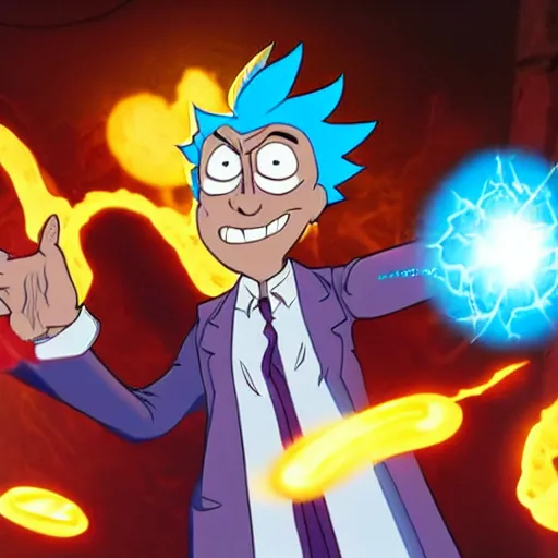 Image similar to Rick Sanchez as a real-life person, studio portrait, real-life-action movie star, holding a portal gun, opening a portal, Rick Sanchez