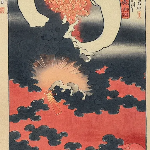 Prompt: mage casting fireball, 8k, ultra detailed, Chinese watercolor painting, Ukiyo-e style by Katsushika Hokusai