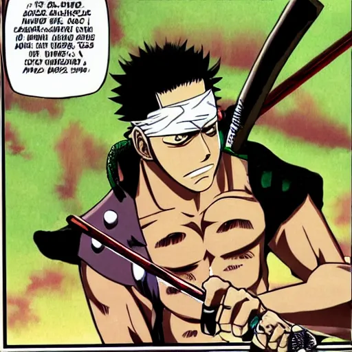 Image similar to roronoa zoro playing videogames, manga by eiichiro oda