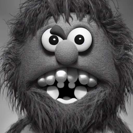 Image similar to a still of a forgotten muppet character looking very manly and modern, hilarious, laughing, hairy chest, huge chin, manly monster tough guy, roughled fur, photo real, photographic, photograph, artstation, trending, featured