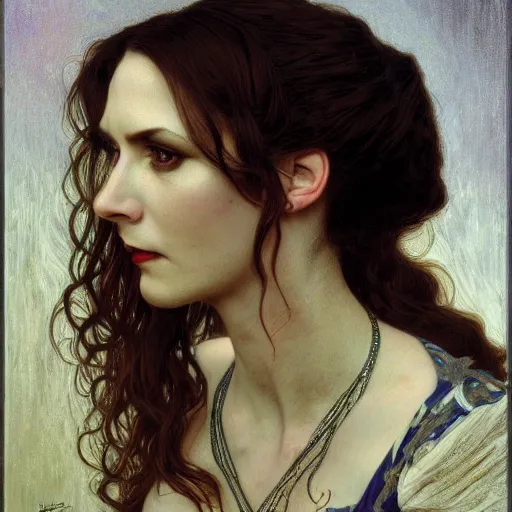 Image similar to portrait of a lady vampire, 35mm, victorian, rim light, depth of field, DOF, ominous, sharp, highly detailed, photorealistic, realistic, unreal 5, high definition, 8k, deviantart, donato giancola, irwin penn, Alphonse Mucha