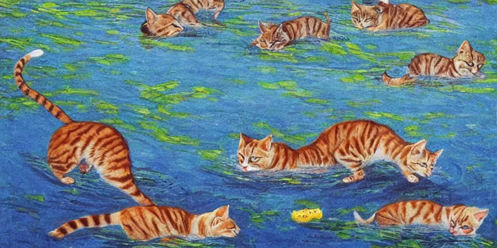 Image similar to cats swimming in a lake in colombo sri lanka city, by Nizovtsev, Victor