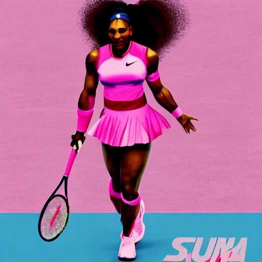 Image similar to Serena Williams as the Nike Goddess of Victory in pink clouds