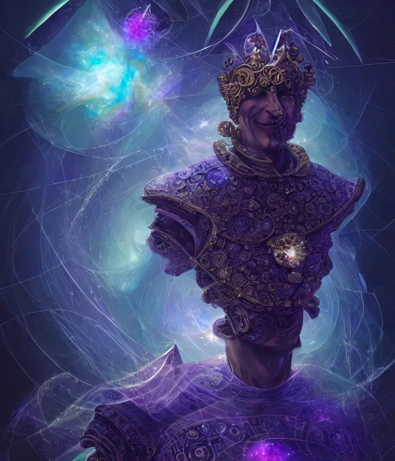 Image similar to front!!! shot of a court jester!!! character, mesmerizing fractal hypercubes, dark holography!!!, future, metallic nebula, crystalline edges, polygonal, elegant, highly detailed, centered, (((artstation, concept art, jagged, sharp focus, artgerm, Tomasz Alen Kopera, Peter Mohrbacher, donato giancola, Joseph Christian Leyendecker, WLOP, Boris Vallejo))), ((raytracing)), mugshot!!!!!, ugly!!!!!!, octane render, nvidia raytracing demo, octane render, nvidia raytracing demo, octane render, nvidia raytracing demo, 8K