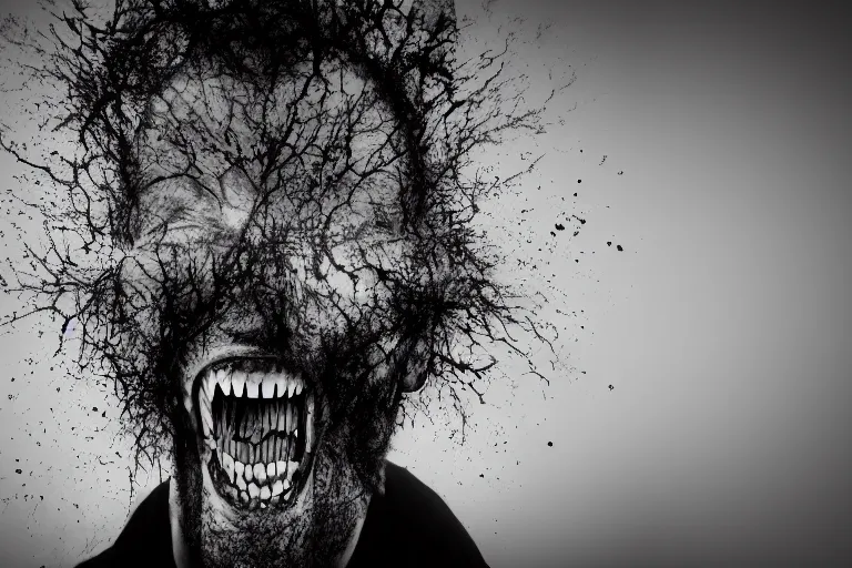 Image similar to portrait of ghost man screaming black and white photography, mysterious, distorted, horror, shadow, detailed, hd, hq, high resolution, high detail, 4 k, 8 k