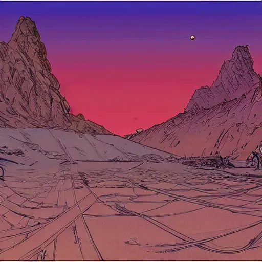 Image similar to a sci - fi desert, by moebius, as an european 8 0's comic