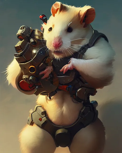 Image similar to wrecking ball the hamster from overwatch, character portrait, concept art, intricate details, highly detailed by greg rutkowski, michael whelan and gustave dore