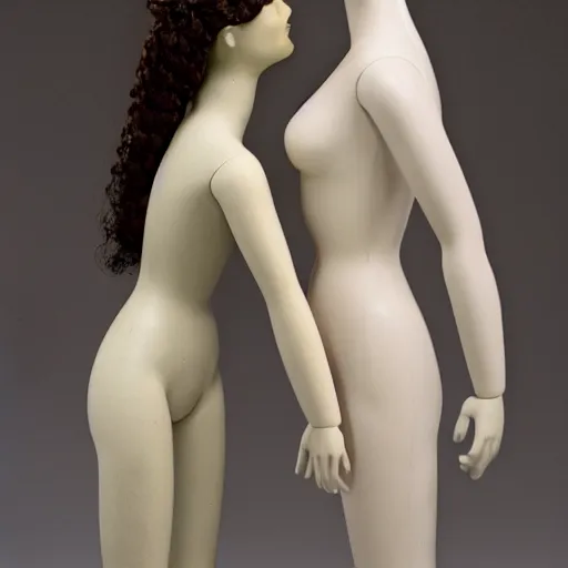 Image similar to two female mannequins kissing and holding hands