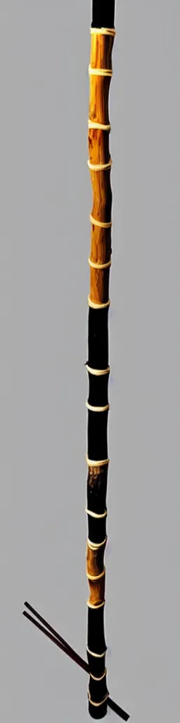 Prompt: picture of a single wooden long straight thin ninja fighting staff with oriental ornaments, bamboo, weapon, highlight, vertical, centred, symmetric, sci - fi, fantasy, japan, dnd, close shot, bright uniform background, award winning