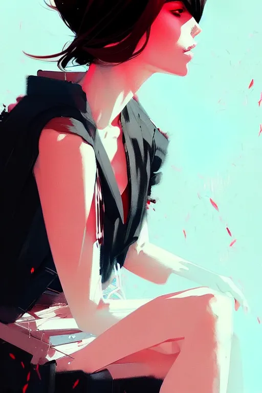 Image similar to a ultradetailed beautiful portrait panting of a stylish woman sitting on a chair, by conrad roset, greg rutkowski and makoto shinkai, trending on artstation