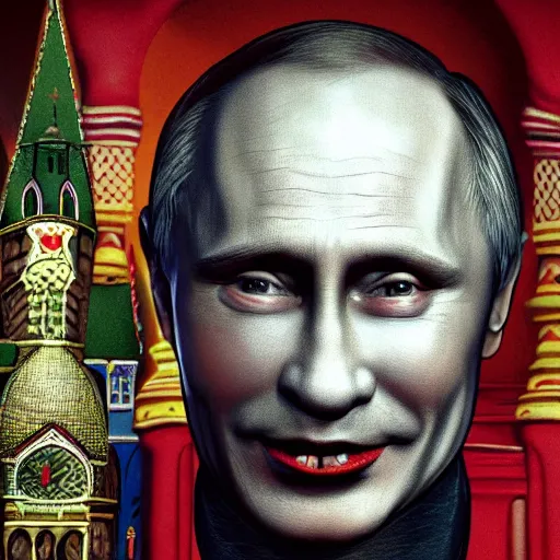 Image similar to vladimir putin is jester in circus, in lunatic asylum, intricate, highly detailed, smooth, artstation, heretic, medieval with hunt