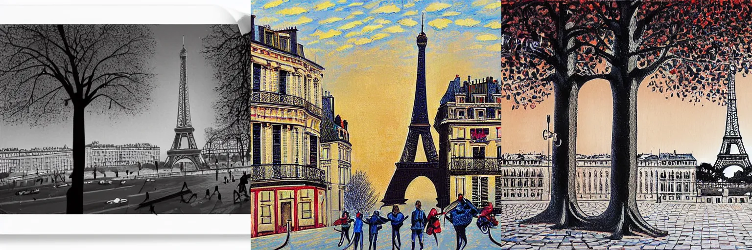 Prompt: A scene in paris by Erik Bulatov