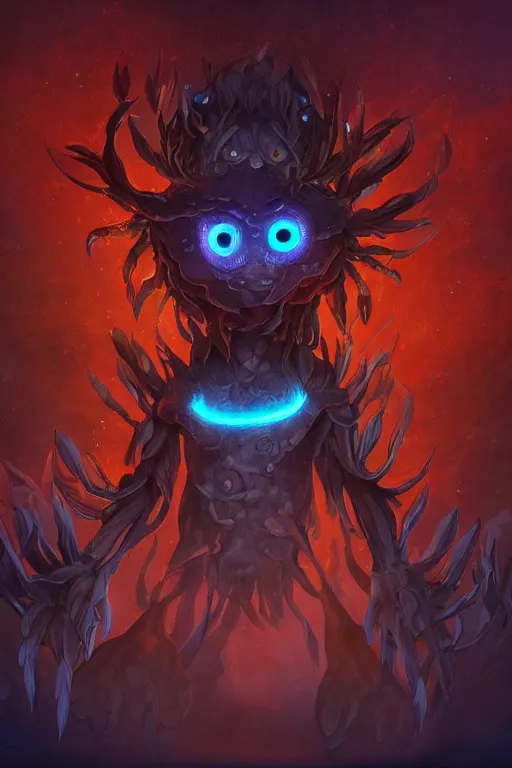 Image similar to a glowing humanoid figure flower monster with large glowing eyes, highly detailed, digital art, sharp focus, trending on art station, plant, anime art style