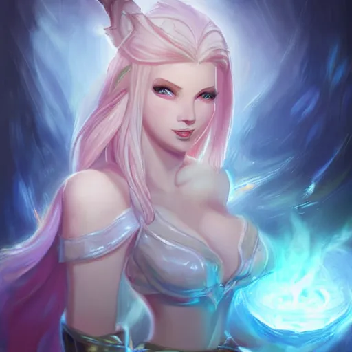 Image similar to portrait of lux from league of legends, art by greg ruthkowski