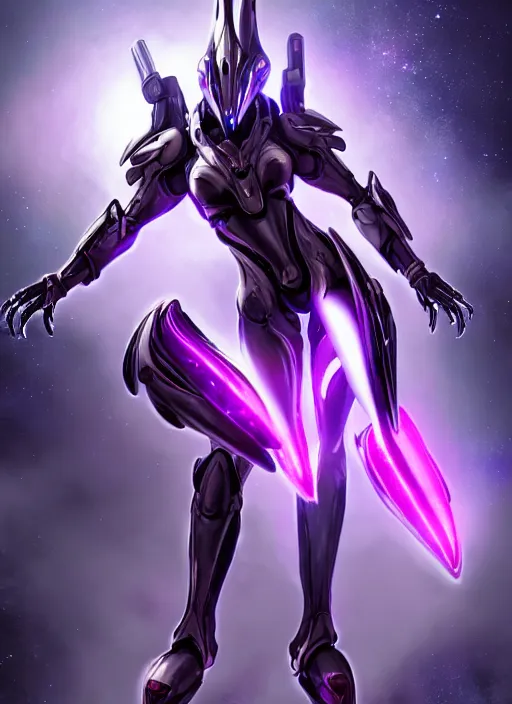 Image similar to cinematic body shot, galactic sized proportional stunning beautiful hot female warframe, sleek mecha goddess dragon head, metal ears, led purple eyes, smooth fuschia skin, smooth silver armor, floating in space, holding a galaxy, epic proportions, epic size, epic scale, furry art, dragon art, giantess art, warframe fanart, furaffinity, octane