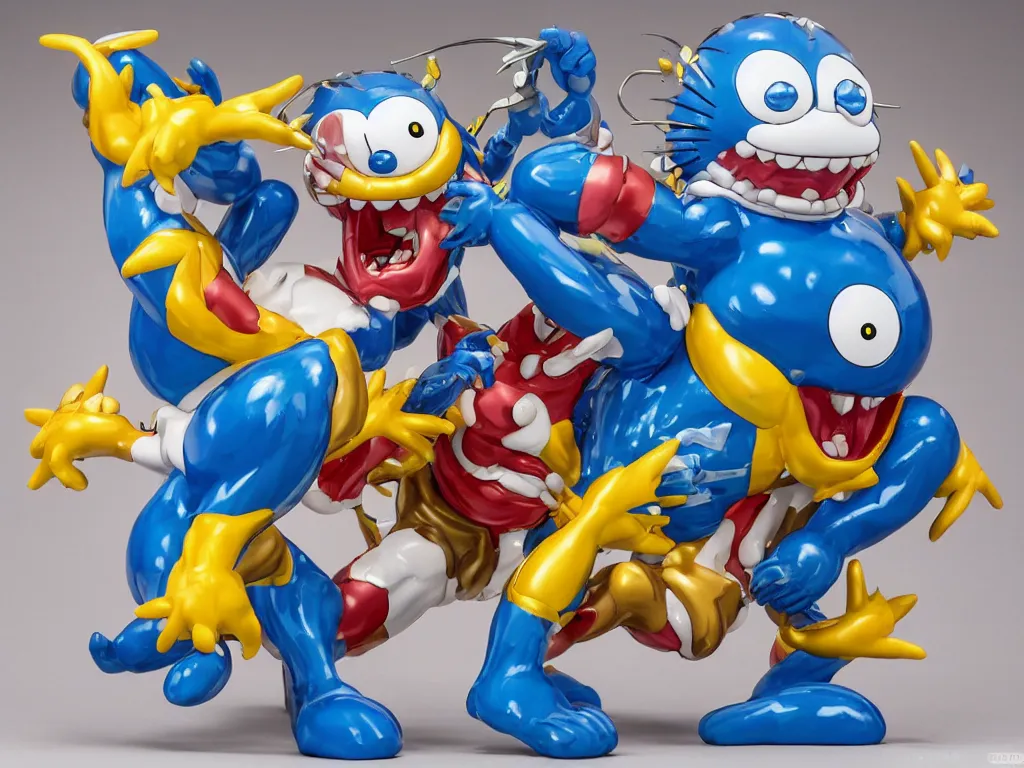 Image similar to Jeff Koons Doraemon Dorami Street Sharks Venom Galaxy Rangers Fractal Dragon statue, in the style of Hajime Sorayama, Max Fleischer, Boris Vallejo