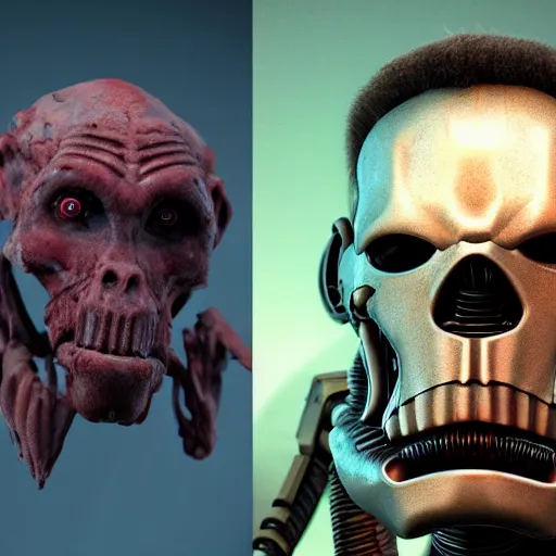 Image similar to sci - fi, undead cyborg head, doom eternal, baboon