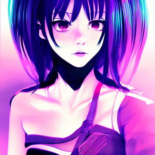 Prompt: portrait of beautiful anime girl, cyberpunk theme, art by Ilya Kuvshinov.