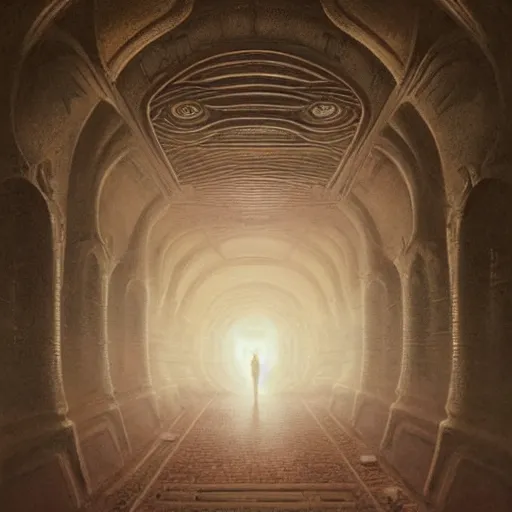 Image similar to rococo science fiction burial chamber hospital filled with cloning vats with indistinct human figures inside, dune concept art by greg rutkowski, zdzisław beksinski, anato finnstark